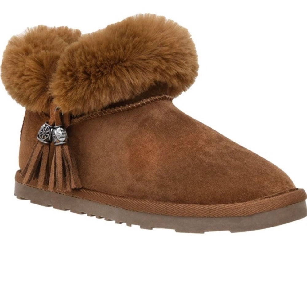 Dunes furry ankle boots wide slip on